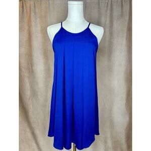 Sienna Sky Blue Swing Dress Keyhole Back Halter XS Flowy Shift